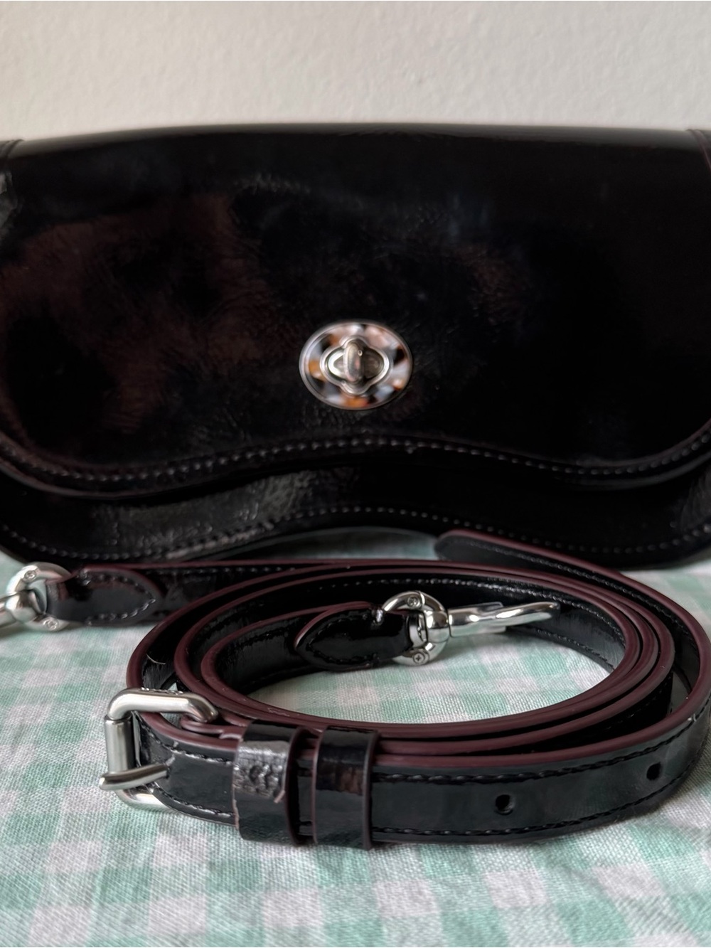Coachtopia Wavy Dinky Standard Black Crinkle Leather Crossbody Bag